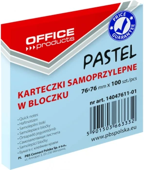 Karteczki samoprzylepne Office Products, 76x76mm, 100 karteczek, niebieski pastelowy