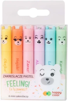 Zakreślacz Happy Color mini "Feelingi", 6 sztuk, mix kolorów pastelowych