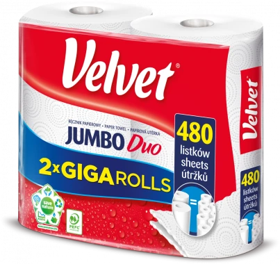 Ręcznik papierowy Velvet Jumbo Duo, 2-warstwowy, w roli, 2 rolki, biały