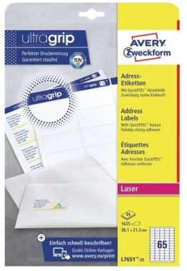 Etykiety adresowe Avery Zweckform, 38.1x21.2 mm, 25 arkuszy, biały