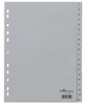 Przekładki plastikowe numeryczne Durable, A4, 1-20 kart, szary