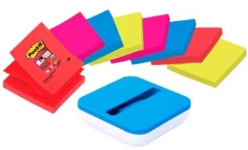 Podajnik do karteczek samoprzylepnych Post-It Z-Notes (VAL-SS8P-R330), 76x76mm + 8 notesów Super Sticky Z-Notes, mix kolorów