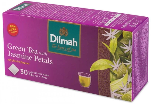 Herbata zielona smakowa  w torebkach Dilmah Green Tea, z kwiatami jaśminu, 30 sztuk x 1.5g