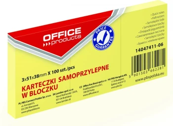 Karteczki samoprzylepne Office Products, 38x51mm, 3x100 karteczek, jasnożółty pastelowy