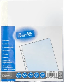Koszulki krystaliczne Bantex, A5,  PP, 45µm, 100 sztuk, transparentny