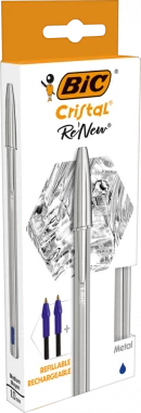 Długopis Bic Cristal Re'new Metal, 1mm+2 wkłady, niebieski