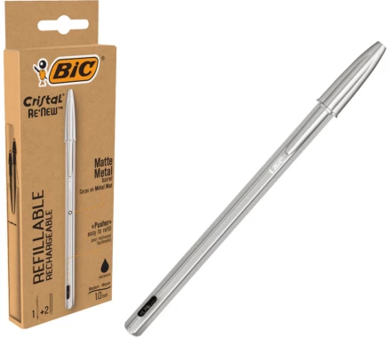 Długopis Bic Cristal Re'new Metal, 1mm+2 wkłady, czarny