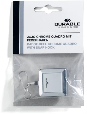 Mechanizm ściagający Durable Jojo Chrome Quadro, z karabińczykiem, linka 80 cm,  1 sztuka, srebrny