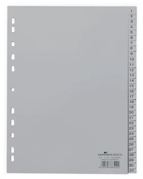 Przekładki plastikowe numeryczne Durable, A4, 1-31 kart, szary