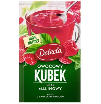 Kisiel Delecta Owocowy Kubek z kawałkami owoców, malinowy, 30g