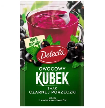 Kisiel Delecta Owocowy Kubek z kawałkami owoców, czarna porzeczka, 30g