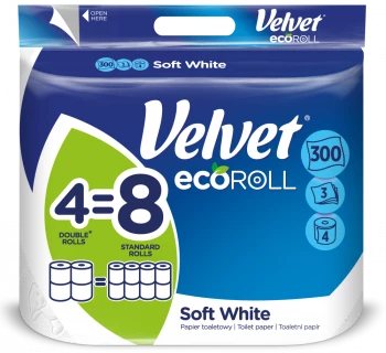 Papier toaletowy Velvet EcoRoll, 3-warstwowy, 4 rolki, biały