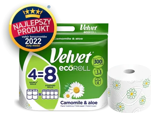 Papier toaletowy Velvet EcoRoll, rumiankowy, 3-warstwowy, 4 rolki, biały