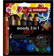 Kredki Stabilo Woody 3 w 1 Arty, z temperówką, 6 sztuk, mix kolorów