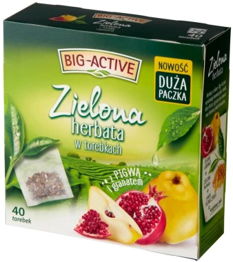 Herbata zielona aromatyzowana w torebkach Big-Active, pigwa+granat, 40 sztuk x 1,5g