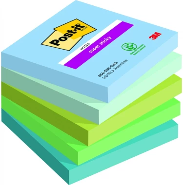 Karteczki samoprzylepne Post-it Super Sticky Z-Notes Oasis, 76x76mm, 5x90 karteczek, mix kolorów