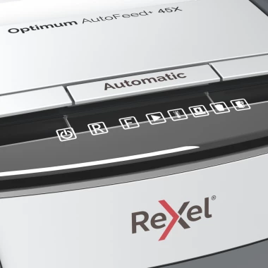 Niszczarka automatyczna Rexel Optimum AutoFeed+ 45X, konfetti 4x28 mm, 45 kartek,  P-4 DIN, czarny
