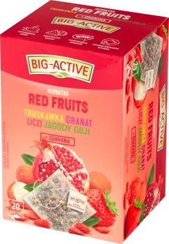 Herbata owocowo-ziołowa w kopertach Big Active Red Fruits, truskawka/granat/liczi/jagody goi, 20 sztuk x 2.5g