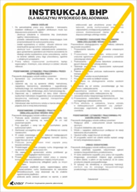 Tabliczka informacyjna Instrukcja BHP i PPOŻ "BHP dla magazynu wysokiego składowania" Anro, 25x35cm