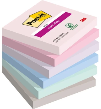 Karteczki samoprzylepne Post-it Super Sticky Soulful, 76x76mm, 6x90 karteczek, mix kolorów pastelowych