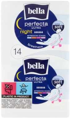 Podpaski Bella Perfecta Ultra Night, extra soft, ze skrzydełkami,14 sztuk