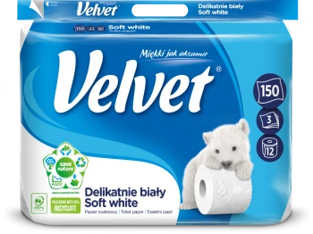 Papier toaletowy Velvet, 3-warstwowy, 12 rolek, delikatnie biały