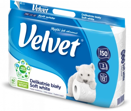 Papier toaletowy Velvet, 3-warstwowy, 12 rolek, delikatnie biały