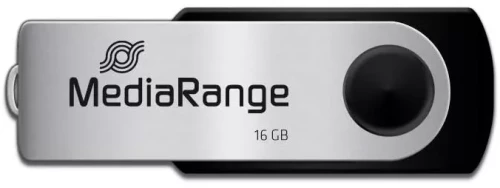 Pendrive MediaRange, 16GB, obracany, USB 2.0, srebrno-czarny