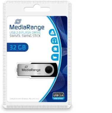 Pendrive MediaRange, 32GB, obracany, USB 2.0, srebrno-czarny