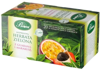 Herbata zielona smakowa w kopertach BiFix Premium, z guaraną i marakują, 20 sztuk x 2g