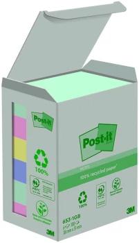 Ekologiczne karteczki samoprzylepne Post-it, kolekcja NATURE, pastelowe, 38x51mm, 6x100 karteczek, mix kolorów