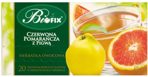 Herbata owocowa w kopertach BiFix Premium, czerwona pomarańcza z pigwą, 20 sztuk x 2g