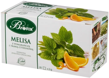 Herbata ziołowa w torebkach BiFix, melisa i pomarańcza, 20 sztuk x 2g