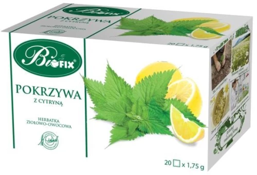 Herbata ziołowa w torebkach Bifix, pokrzywa z cytryną, 20 sztuk x 1.75g