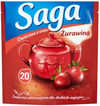 Herbata owocowa w torebkach Saga, żurawina, 20 sztuk x 1.7g