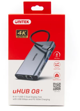 Rozgałęziacz - Hub Unitek USB-C 3.1 8w1, szary