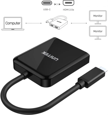 Adapter Unitek USB-C - 2x HDMI 2.0a 4K 60Hz, czarny