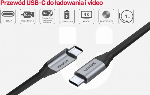 Kabel USB-C na USB-C Unitek, 1m, czarny