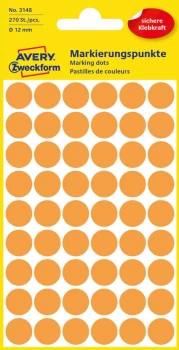 Etykiety Avery Zweckform, okrągłe, średnica 12mm, 270 sztuk, pomarańczowy neonowy