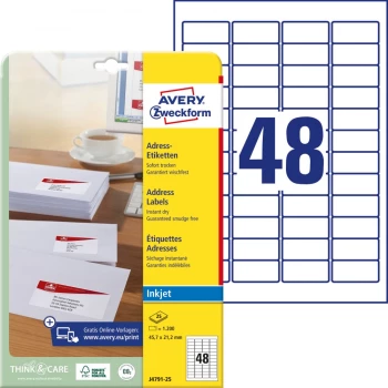Etykiety adresowe do drukarek atramentowych Avery Zweckform, 45.7x21.2mm, 25 arkuszy, biały