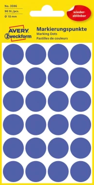 Etykiety usuwalne Avery Zweckform, okrągłe, średnica 18mm, 4 arkusze, 96 sztuk, niebieski