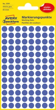 Etykiety usuwalne Avery Zweckform, okrągłe, średnica 8mm, 4 arkusze, 416 sztuk, niebieski