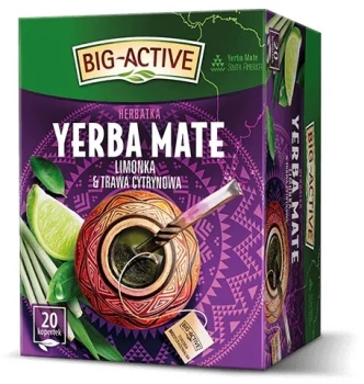 Herbata ziołowa w kopertach Big Active Yerba Mate, limonka i trawa cytrynowa, 20 sztuk x 1.5g