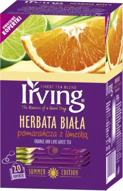 Herbata biała smakowa w kopertach Irving, pomarańcza z limetką, 20 sztuk x 1.5g