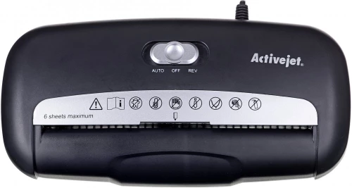 Niszczarka automatyczna Activejet ASH-0601S, pasek 7.2mm, 6 kartek, P-1 DIN, czarny