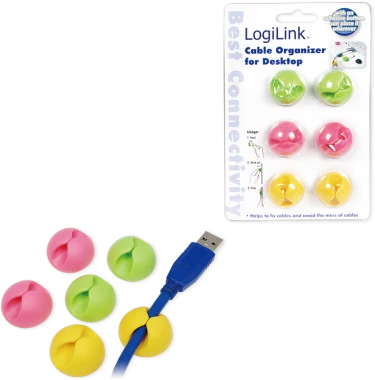 Samoprzylepne klipsy LogiLink, na 1 kabel, 6 sztuk, mix kolorów