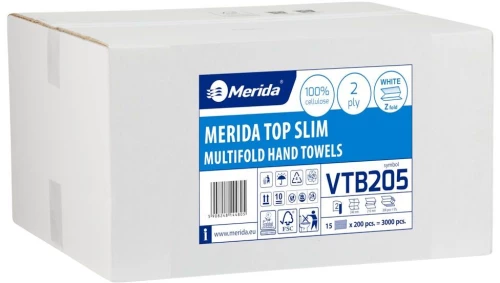 Ręcznik papierowy Merida Top Slim, dwuwarstwowy, w składce ZZ, 15x200 składek, biały
