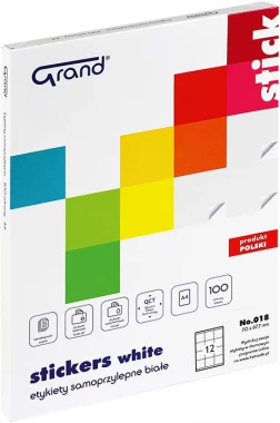 Etykiety uniwersalne Grand No.018, 70x67.7mm, 100 arkuszy, biały