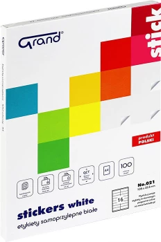 Etykiety uniwersalne Grand No.021, 105x33.8mm, 100 arkuszy, biały