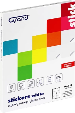 Etykiety uniwersalne Grand No.028, 105x70mm, 100 arkuszy, biały